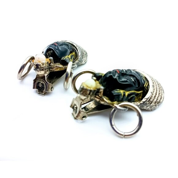 Selro Selini Blackmoor Princess Face Lucite Earrings, Mid Century Designer Gold - Picture 4 of 7